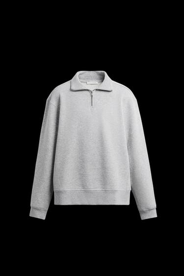 BASIC QUARTER-ZIP SWEATSHIRT - Grey marl by Zara