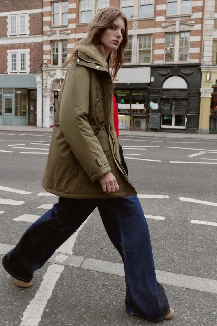 GESTEPPTER PARKA MIT KUNSTFELLFUTTER Khaki ZARA Deutschland