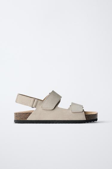 Zara TWO STRAP SUEDE SANDALS - Sandy Brown