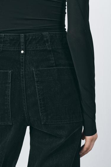 ZW COLLECTION WIDE-LEG HIGH-WAIST FLOCKED JEANS - Black by Zara