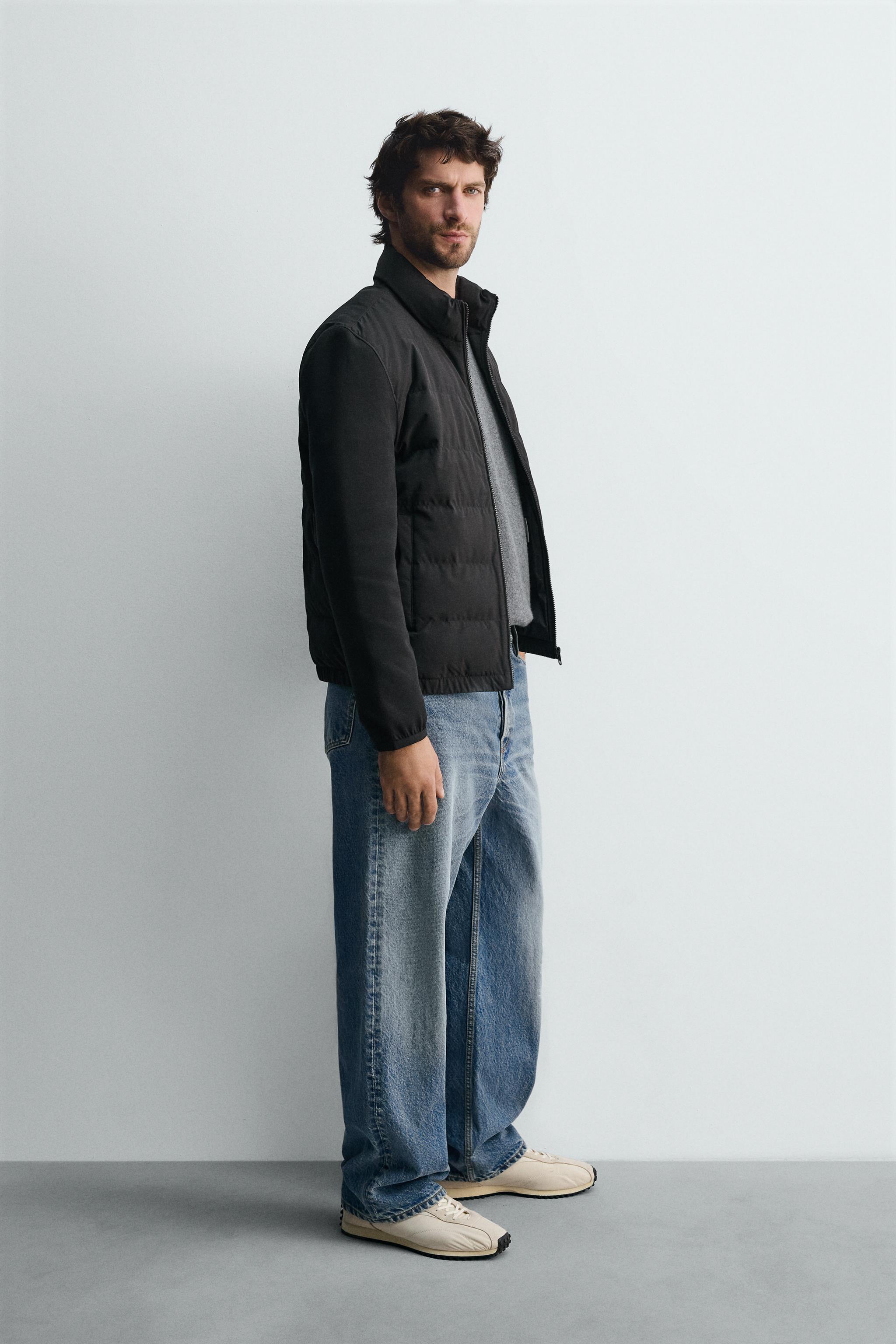 ZARA コンビパフジャケット コンビパフジャケット - ネイビーブルー 
