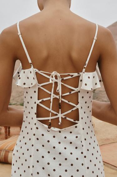 ROBE MIDI À POIS - Écru / Marron de Zara - Image 7