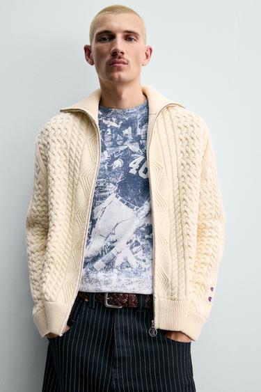 VESTE EN MAILLE JACQUARD À TORSADES CHAMPION ® X ZARA - Écru de Zara - Image 4