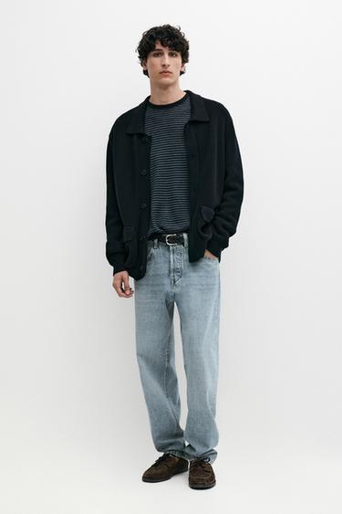 Zara Cotton knit cardigan with pockets - Navy blue - Image 0