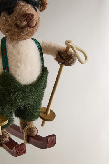 WOOL SKIING BEAR CHRISTMAS TREE DECORATION - Brown by Zara - Image 3