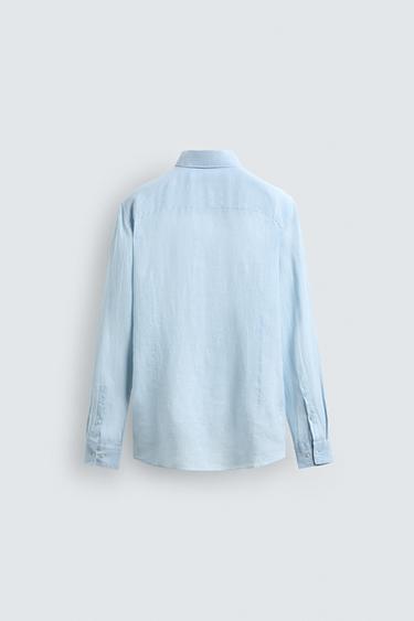 Zara 100% LINEN REGULAR FIT SHIRT - Sky blue