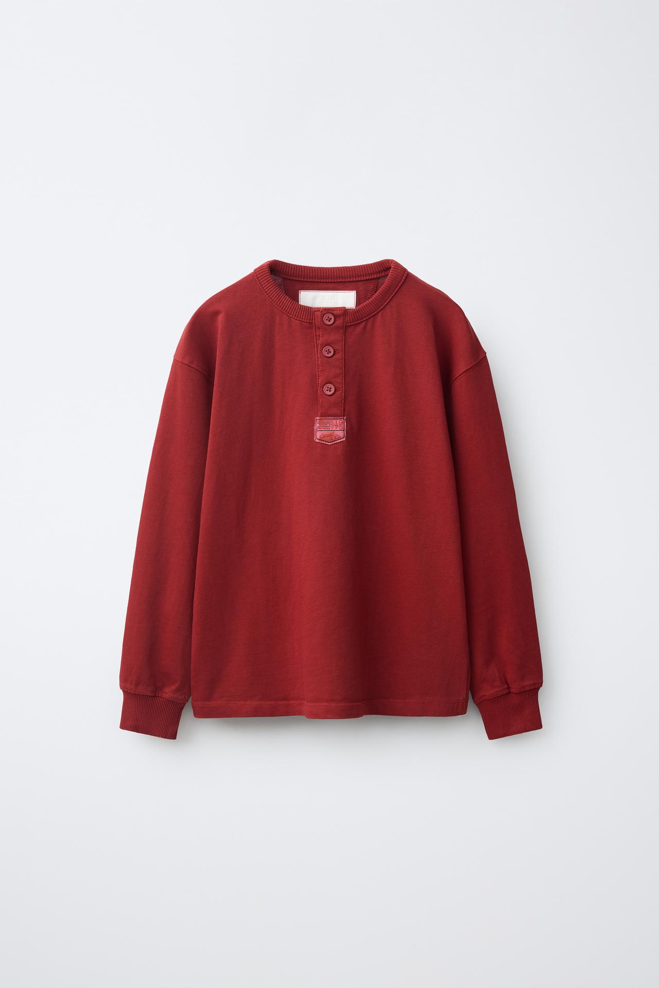 LABEL HENLEY T-SHIRT — Red