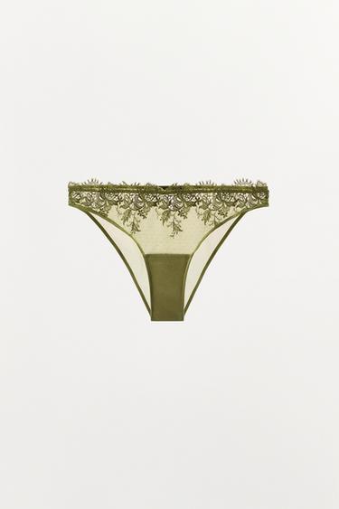 DOTTED MESH LACE BRIEFS - Green by Zara