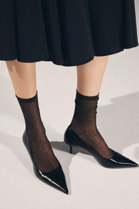 RIBBED METALLIC THREAD SOCKS - Black by Zara - Image 0
