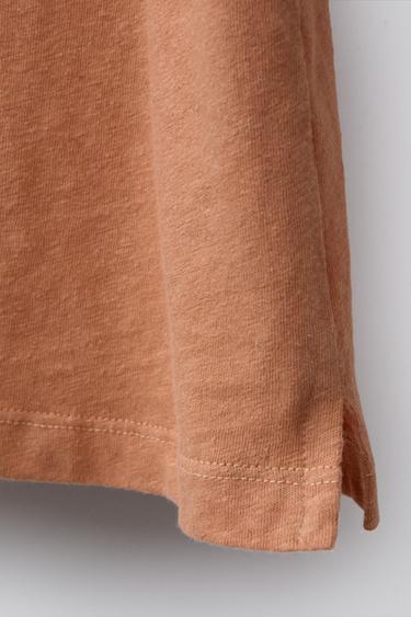 COTTON AND LINEN SLOGAN T-SHIRT - Ochre by Zara - Image 3
