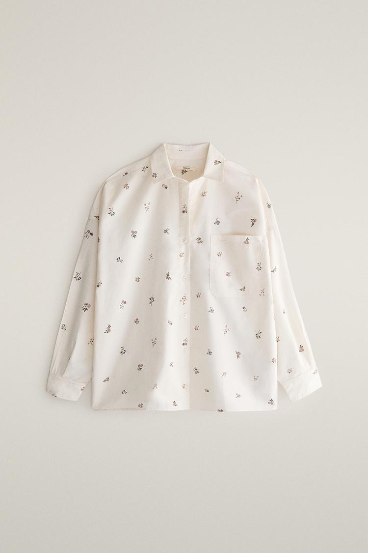 FLORAL PRINT SHIRT — Oyster-white