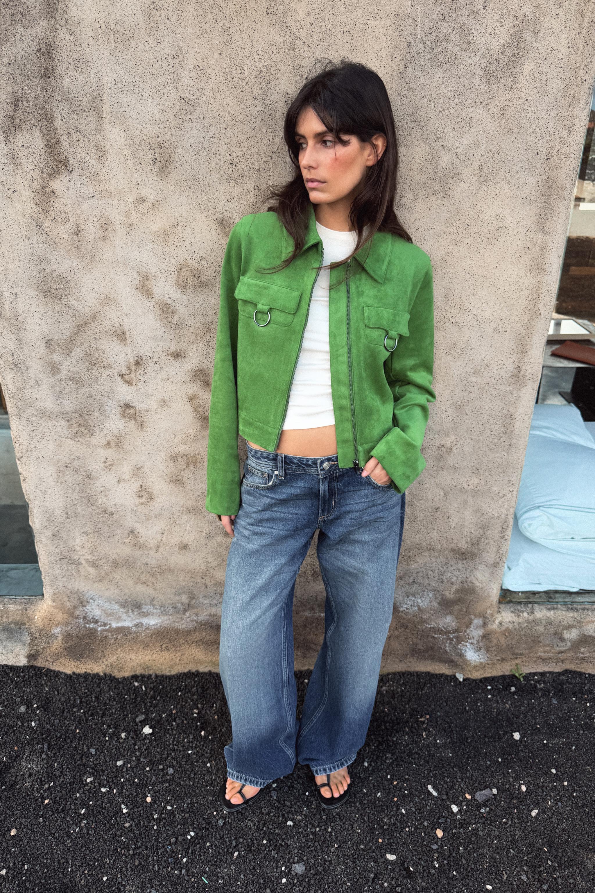 クロップド フェイクスエードジャケット - アップルグリーン | ZARA