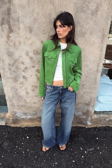 FAUX SUEDE CROP JACKET - Apple green by Zara