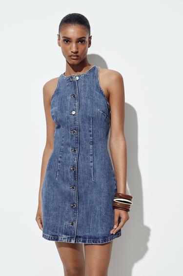 Z1975 DENIM MINI DRESS - Mid-blue by Zara