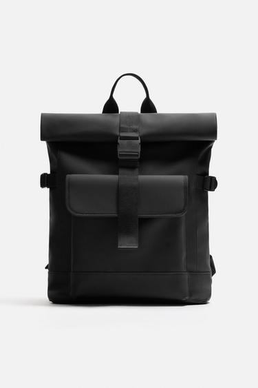RUBBERISED FLAP BACKPACK - Black by Zara