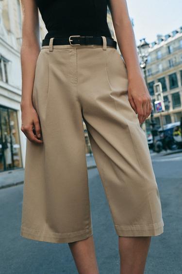 Zara LONG BELTED SHORTS - taupe brown