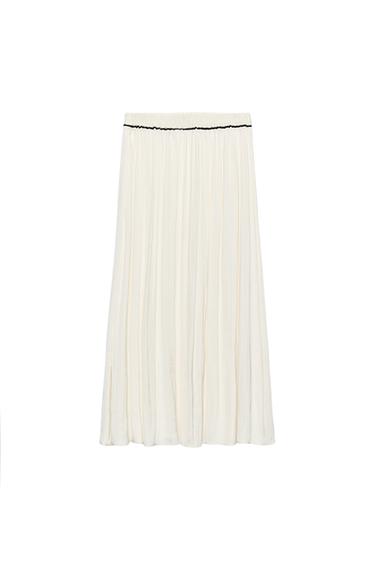 FALDILLA MIDI SETINADA AMB VIU A CONTRAST - Cru de Zara