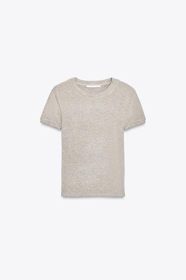 Zara 柔感短袖 T 恤 - 斑紋米色