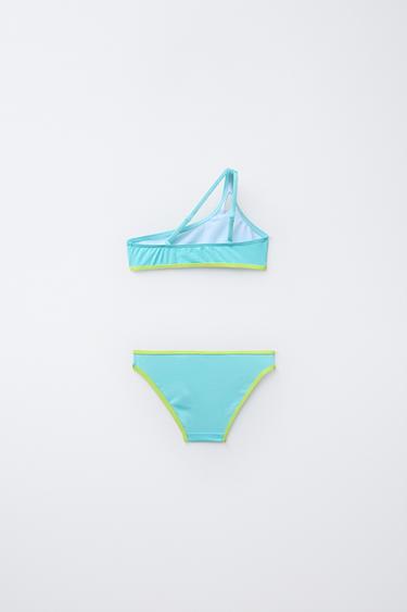 6-14 ANS/ MAILLOT DE BAIN ASYMÉTRIQUE BRILLANT LISERÉS - Turquoise de Zara - Image 1