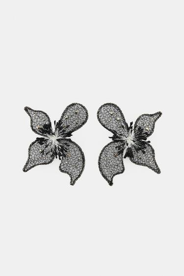 PENDIENTES MAXI FLOR - Negro de Zara - Imagen 0