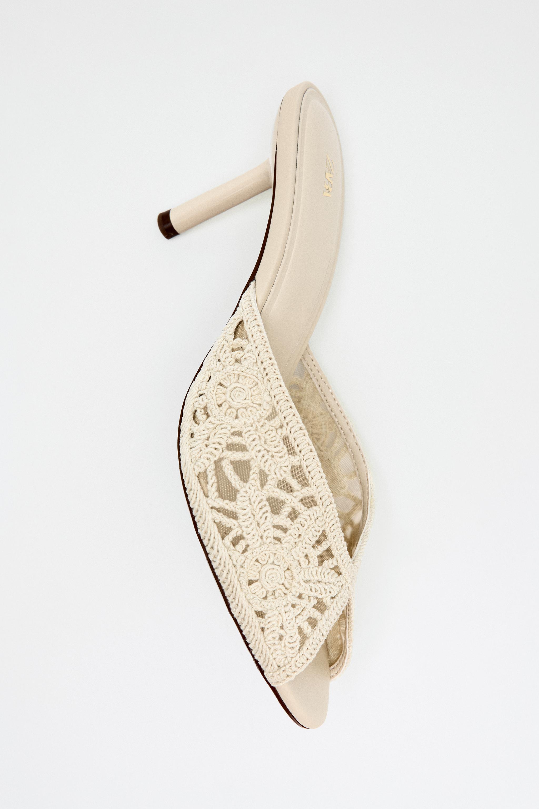 CROCHET HEELED SANDALS — Light beige