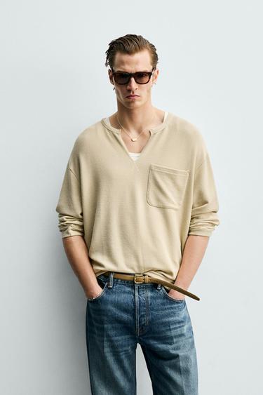 חולצת פולו עם טקסטורה - בז' של Zara