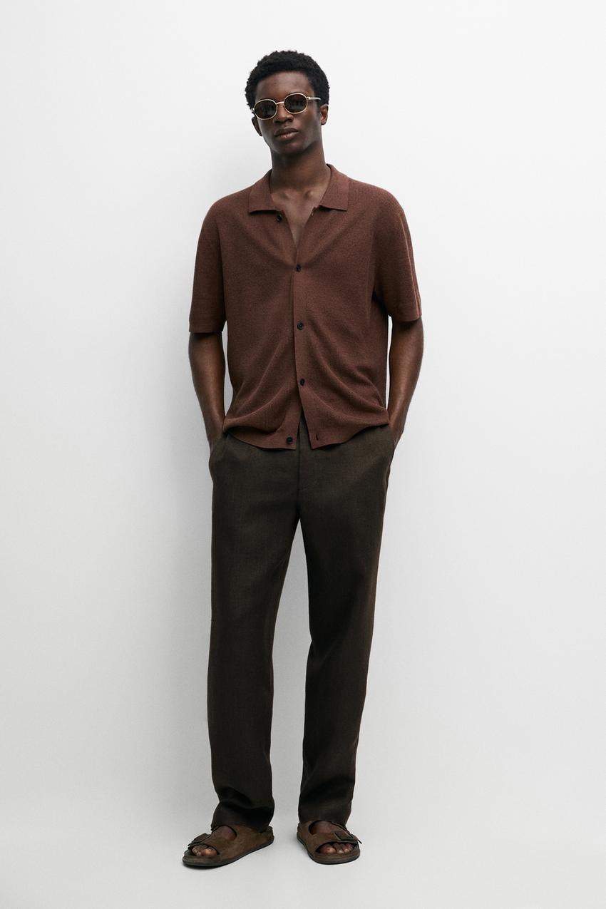 brown pants dress shirt Men's Linen-Look Brown Suit Pants, 40 Regular