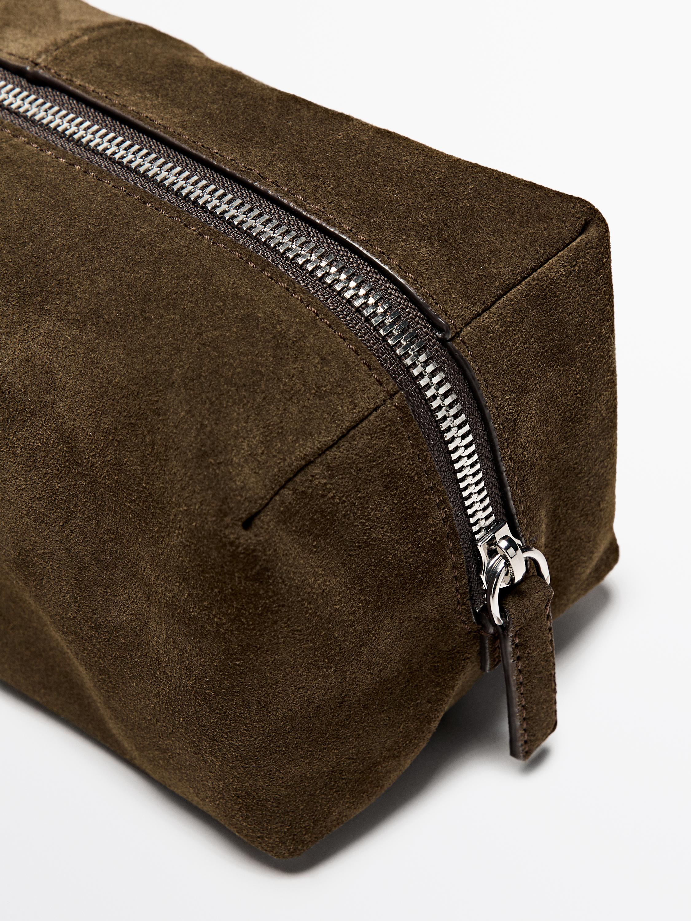 Trousse de toilette fermeture Éclair en cuir et daim