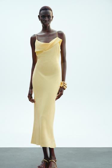 VESTIDO MIDI ESTILO LINGERIE COM RAMI - Amarelo da Zara