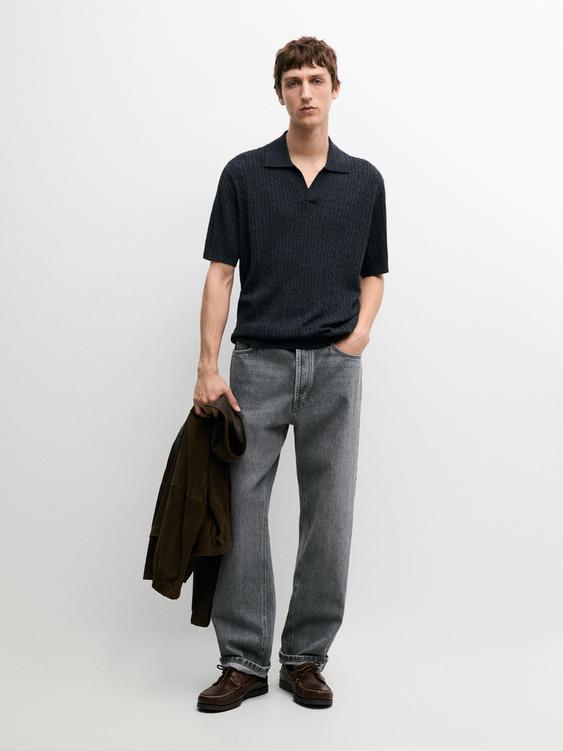 Short sleeve knit polo shirt with cable-knit detail from Zara - $70