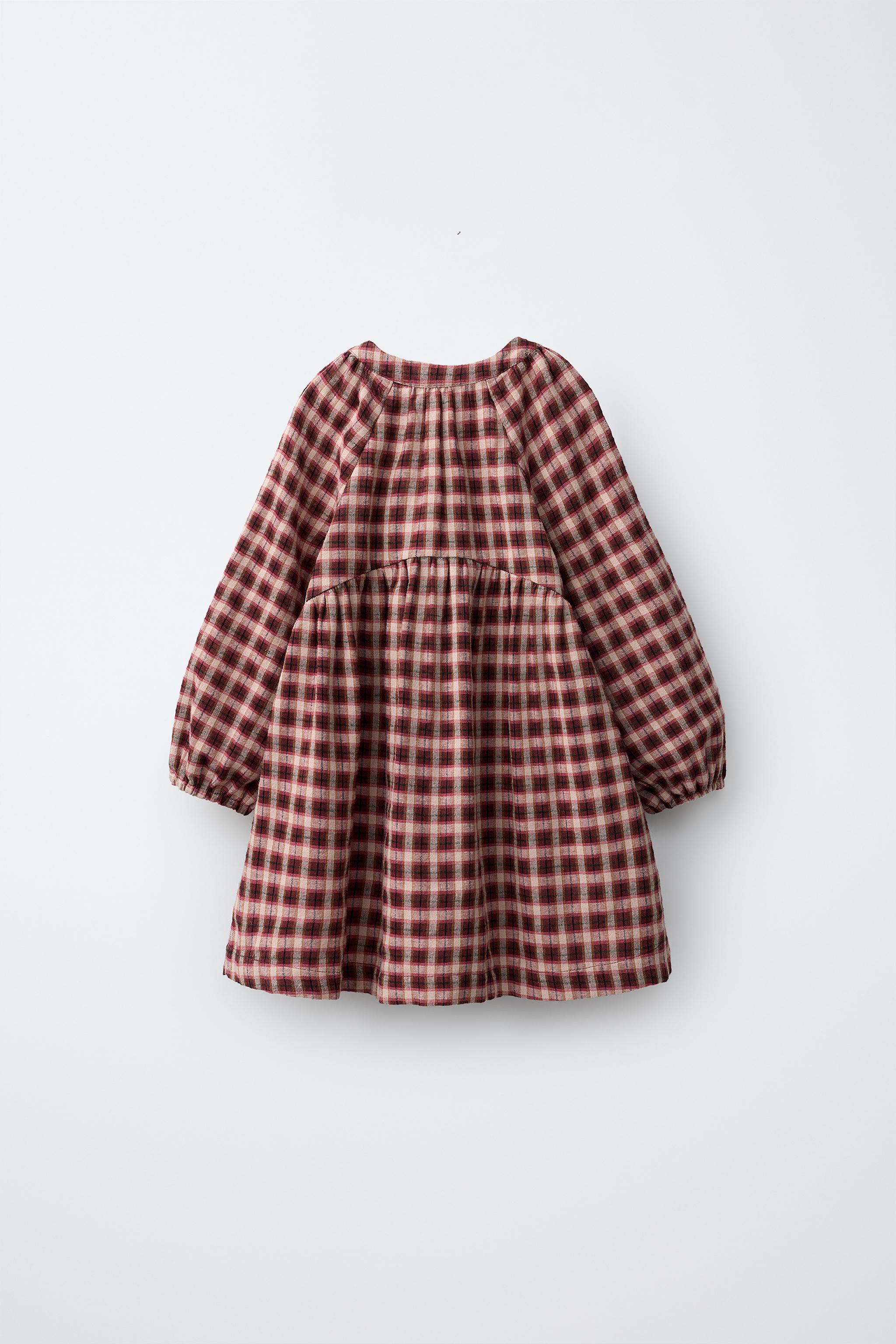 zara brown plaid dress PRINT - Pink Brown / Ecru