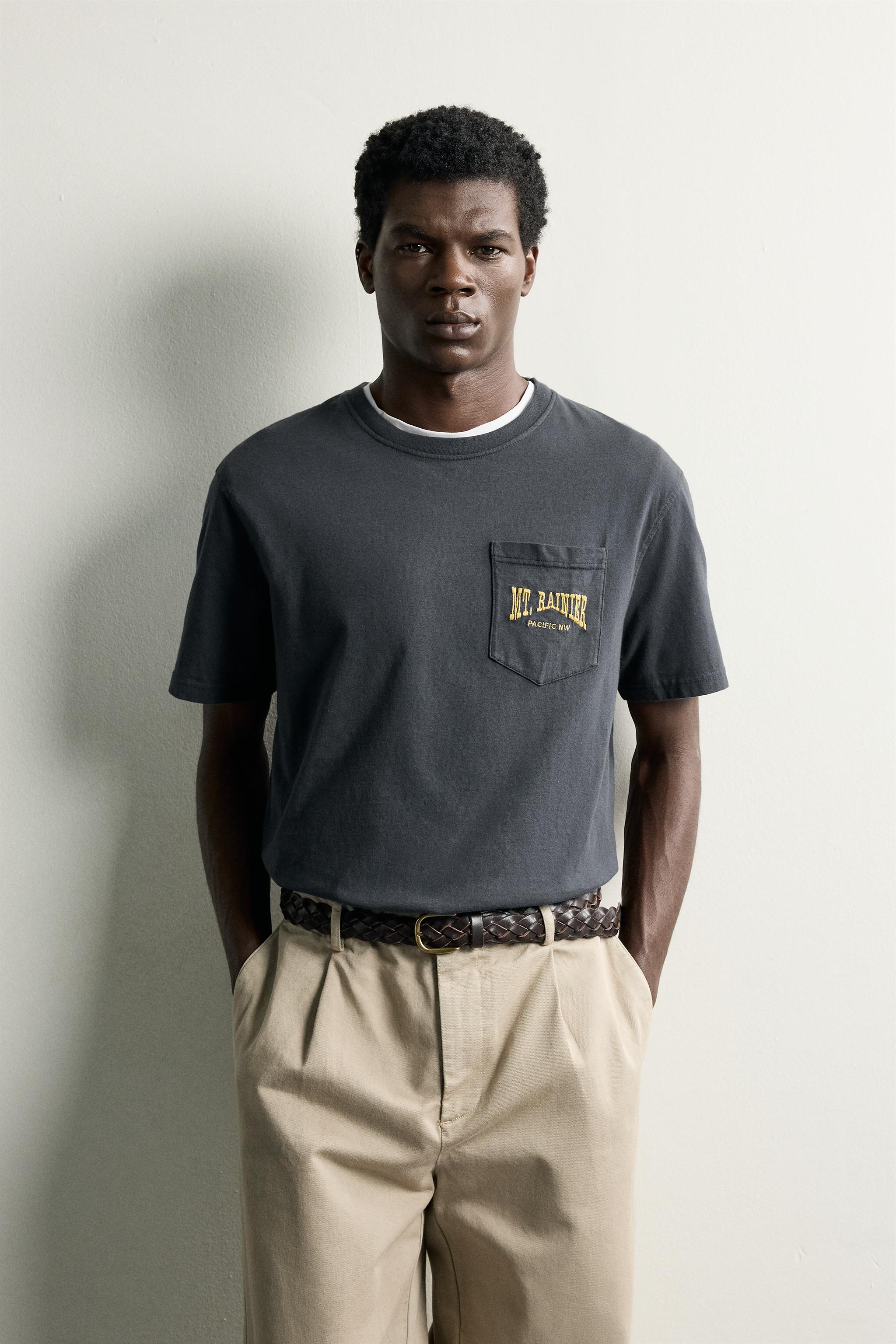 Zara NAKIŞLI YAMA CEP T-SHIRT görsel 2
