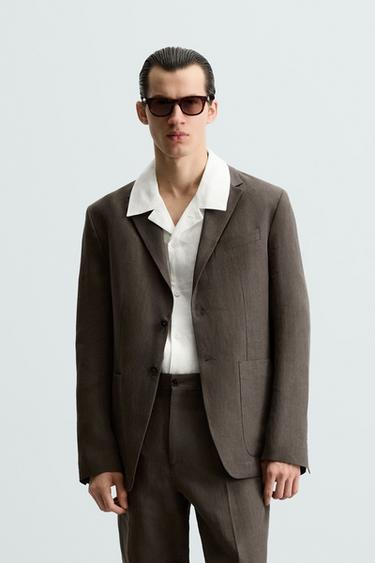 100% LINEN SUIT BLAZER - Brown by Zara