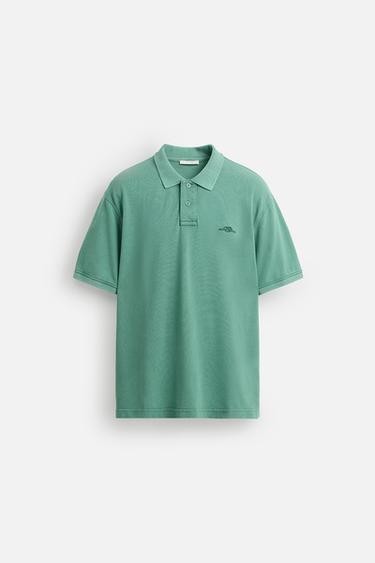 POLO PIQUÉ LAVADO - verde lavado de Zara