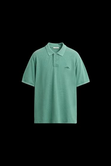 Zara WASHED PIQUÉ POLO SHIRT - Washed green