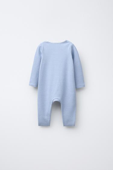 STRIPED SLEEPSUIT WITH CONVERTIBLE FOOT - Mid-blue by Zara - Image 1