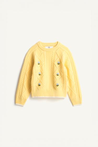 100% WOOL EMBROIDERED FLOWERS LIMITED EDITION JUMPER - Yellow by Zara