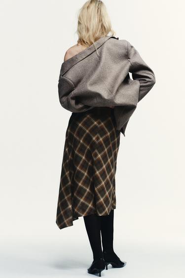 JUPE MI-LONGUE ASYMÉTRIQUE À CARREAUX - Kaki foncé de Zara - Image 4