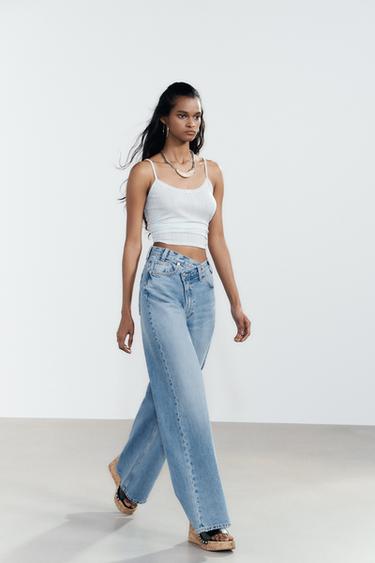 HIGH-WAIST TRF WIDE-LEG CROSSOVER WAIST JEANS - Indigo by Zara - Image 3