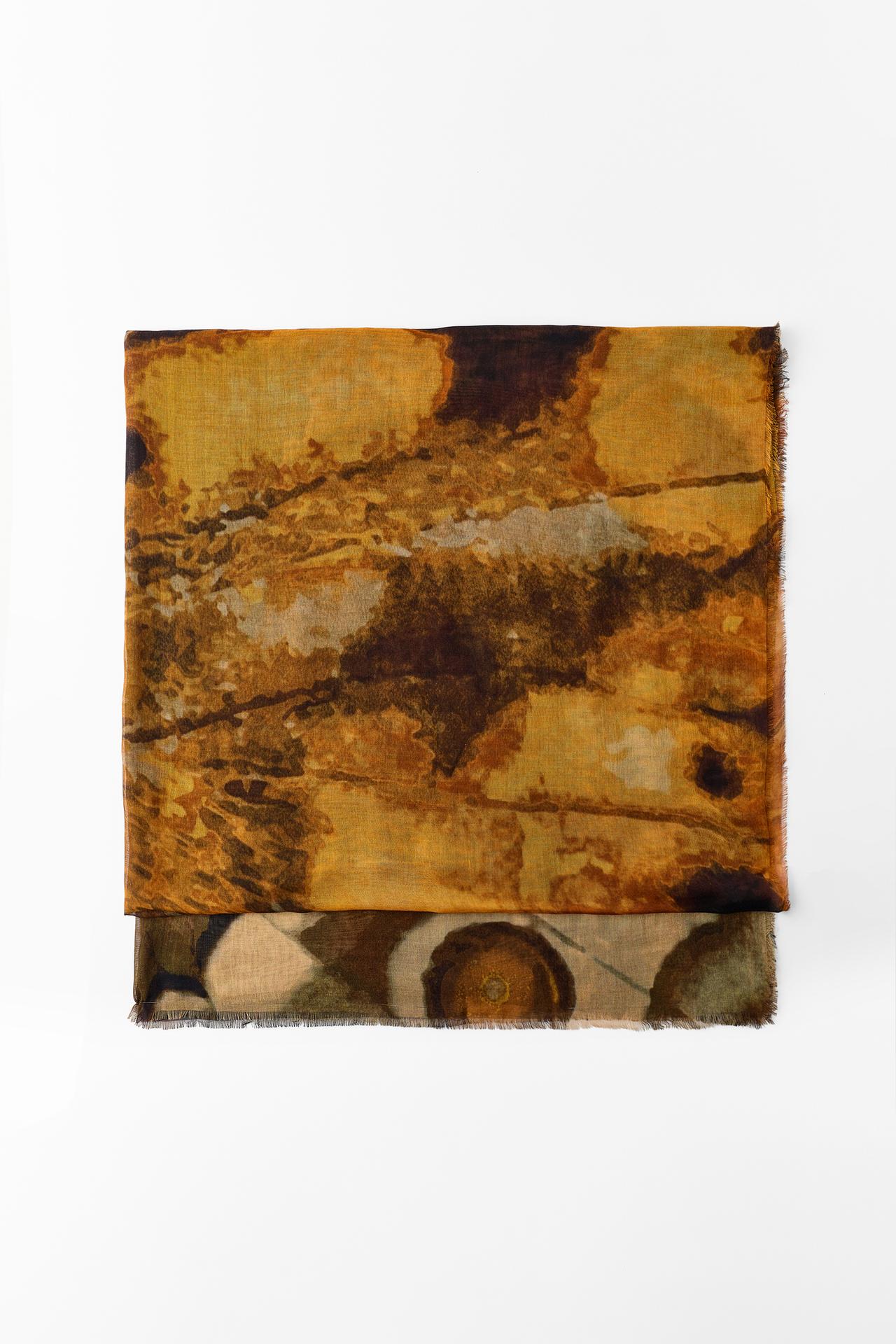 BUTTERFLY PRINT MODAL SILK SCARF — Brown