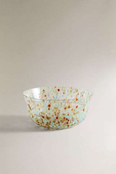 MULTICOLOURED SPECKLED GLASS BOWL - Blue green by Zara