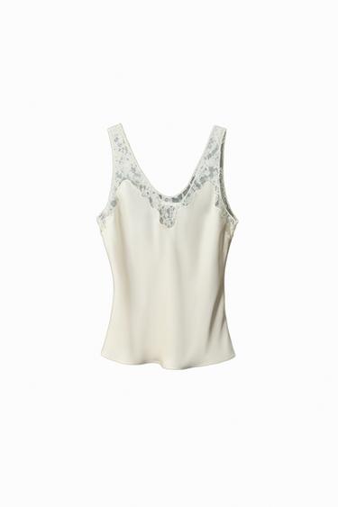 توب ساتان دانتيل ZW COLLECTION - خَام الخاص بـ Zara