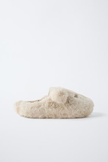 Zara TEDDY BEAR SLIPPERS - Off White