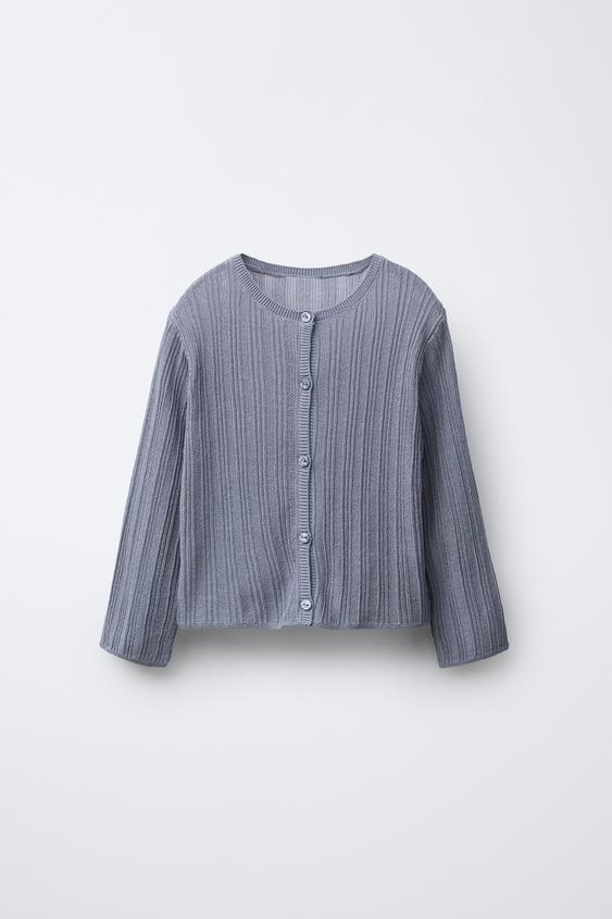RIB KNIT CARDIGAN LINEN BLEND Blue Grey ZARA United Kingdom