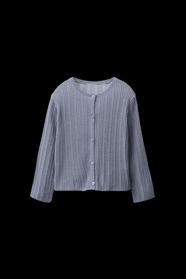 Zara RIB KNIT CARDIGAN WITH LINEN - Blue / Gray - Image 0