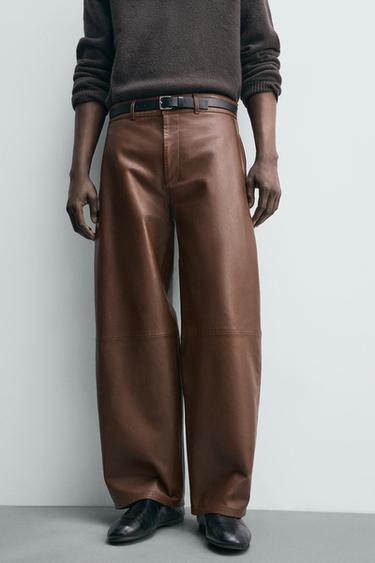 PANTALON BALLOON FIT EN CUIR - Marron de Zara
