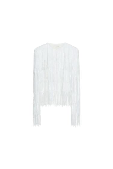 Zara ZW COLLECTION SEQUIN FRINGE JACKET - Oyster-white