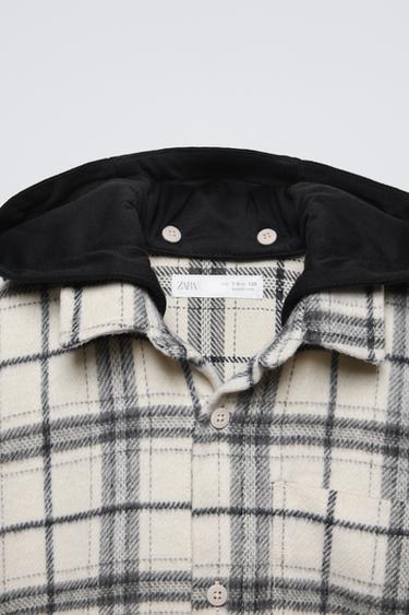 SURCHEMISE À CARREAUX AVEC CAPUCHE BIMATIÈRE - Crème de Zara - Image 3