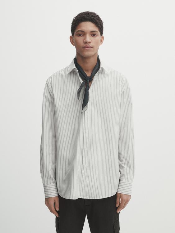 Relaxed fit striped poplin cotton shirt