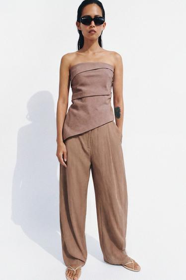 ZW COLLECTION LINEN BLEND BALLOON TROUSERS - Faded pink by Zara